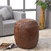 Solid Handmade Buffalo Leather Round Pouf (Recycled Foam with Fibre Fill)