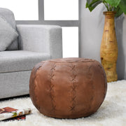 Solid Handmade Buffalo Leather Round Pouf (Recycled Foam with Fibre Fill)