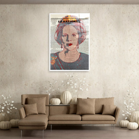Queen Beatrix Newspaper Glass Wall Art