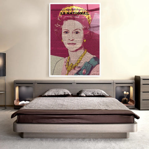 Queen Elizabeth Newspaper Glass Wall Art