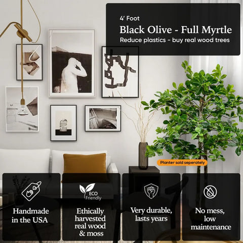 Handmade 4' Italian Black Olive Leaf Artificial Tree