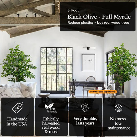 Handmade 5' Italian Black Olive Leaf Artificial Tree