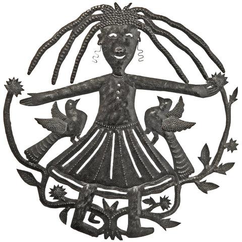 Girl with Two 3D Birds