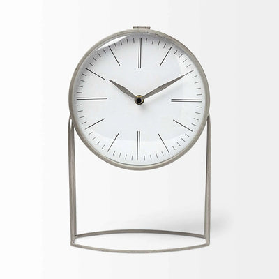 11 Gray Metal Circular Desk Table Clock Equipped With A Quartz Movement