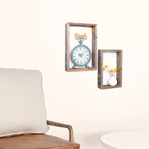 2 Rustic Farmhouse Rectangle Shadow Box Shelves