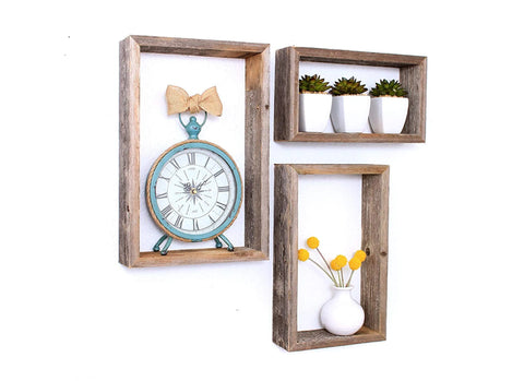 4 Rustic Farmhouse Rectangle Shadow Box Shelves