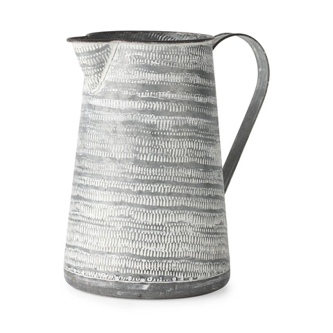 3 Gray and White Abstract Metal Jug Vase