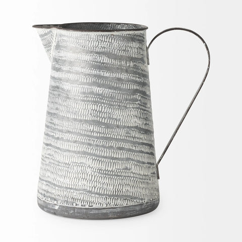5 Gray and White Abstract Metal Jug Vase