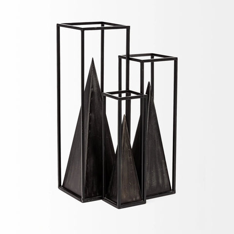 5 Petite Black Metal Framed Pyramid Decor Piece