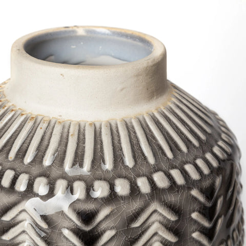 223 Organic Glaze Chevron Embossed Ceramic Vase
