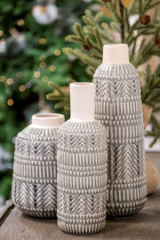 21 Organic Glaze Chevron Embossed Ceramic Vase