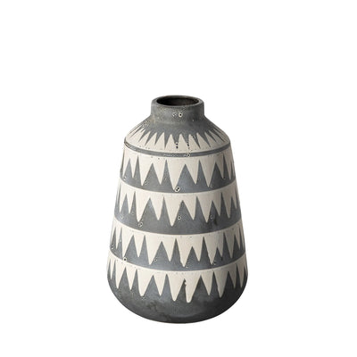 123 10" Gray and Ivory Triangle Pattern Ceramic Vase