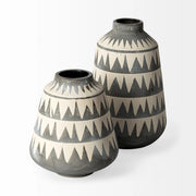 45 10" Gray and Ivory Triangle Pattern Ceramic Vase