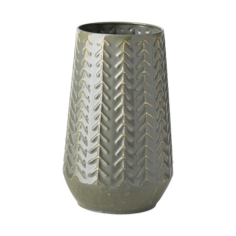 22 Green Organically Chevron Embossed Metal Vase 