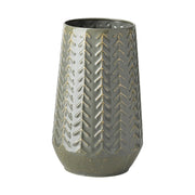 11 Green Organically Chevron Embossed Metal Vase 