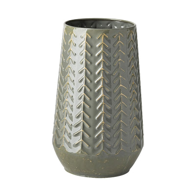11 Green Organically Chevron Embossed Metal Vase 