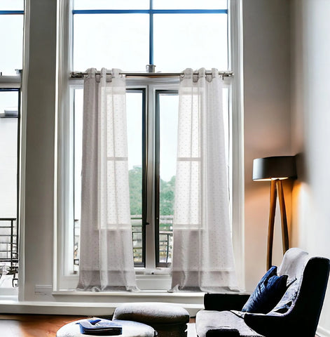 1 Gray Ribbon Embellished Window Curtain Panels