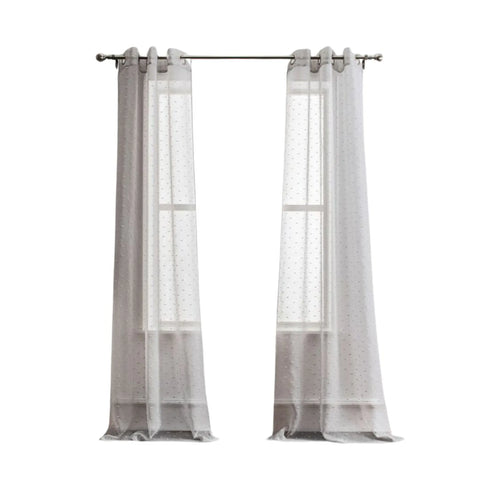 4 Gray Ribbon Embellished Window Curtain Panels