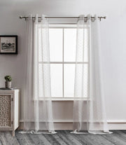 12 Gray Ribbon Embellished Window Curtain Panels