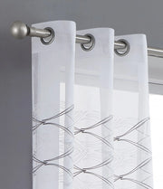 2 White Wave Embroidered Window Panels