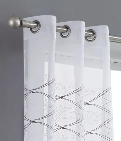 2 White Wave Embroidered Window Panels