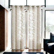3 Tan Floral Embroidered Window Panels