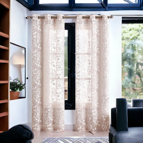 4  Blush Floral Embroidered Window Panels