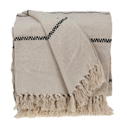 333  Beige and Black Woven Cotton Striped Throw Blanket