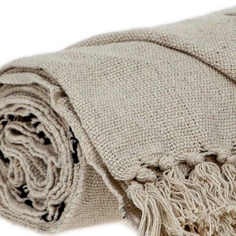 22  Beige and Black Woven Cotton Striped Throw Blanket