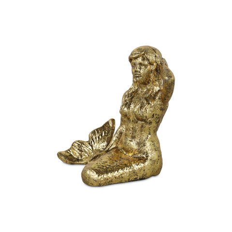 12 Antiqued Brass Cast Iron Mermaid Hand Painted Statue