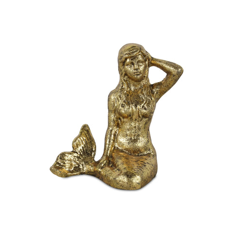 43 Antiqued Brass Cast Iron Mermaid Hand Painted Statue