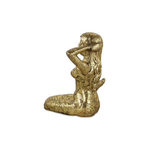321 Antiqued Brass Cast Iron Mermaid Hand Painted Statue