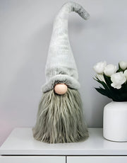 11  Groovy Grey with Pointy Hat Fabric Sitting Gnome Sculpture