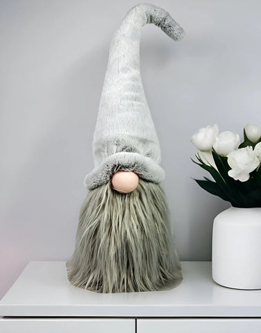 11  Groovy Grey with Pointy Hat Fabric Sitting Gnome Sculpture