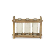 q1 Three Glass Jars in a Wood Rack
