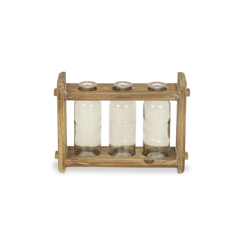 q1 Three Glass Jars in a Wood Rack