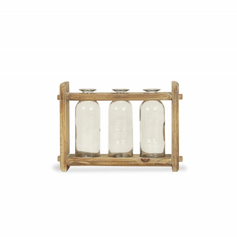 1qqw Three Glass Jars in a Wood Rack