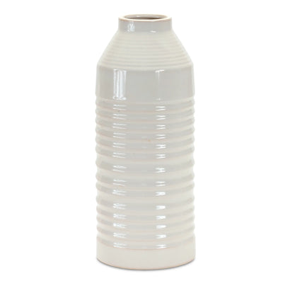  11 15 White Ribbed Cylinder Terracotta Table Vase