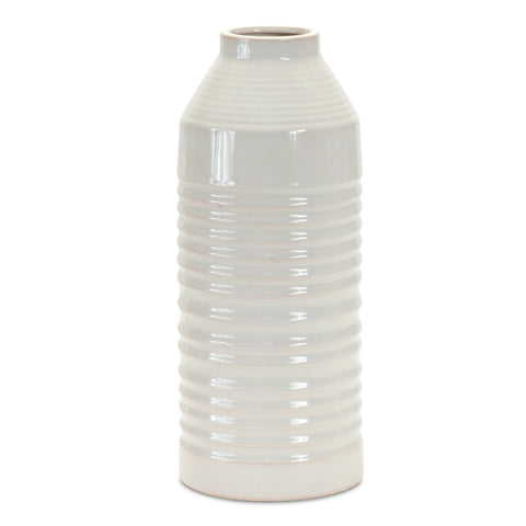  11 15 White Ribbed Cylinder Terracotta Table Vase