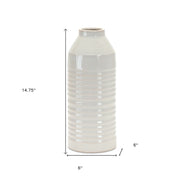 43 15 White Ribbed Cylinder Terracotta Table Vase