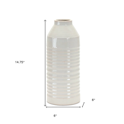 43 15 White Ribbed Cylinder Terracotta Table Vase