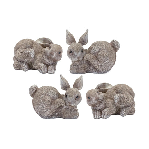 22 Set Of Four 4" Gray and Brown Polyresin Rabbit Figurine