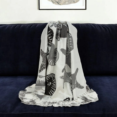 1 Ivory and Gray Woven Cotton Coastal Seashell 