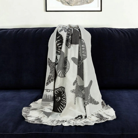 3 Ivory and Gray Woven Cotton Coastal Seashell 