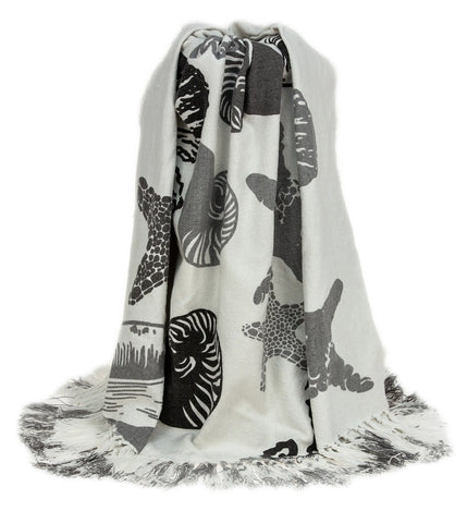 5 Ivory and Gray Woven Cotton Coastal Seashell 