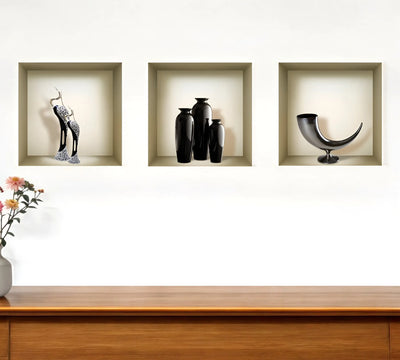 55 Set of Three Eli Faux Niche 3D Peel and Stick Wall Decals