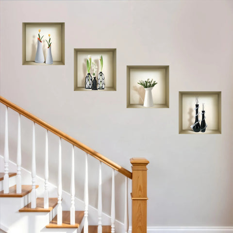 1 Set of Four Ivy Faux Niche 3D Peel and Stick Wall Decals