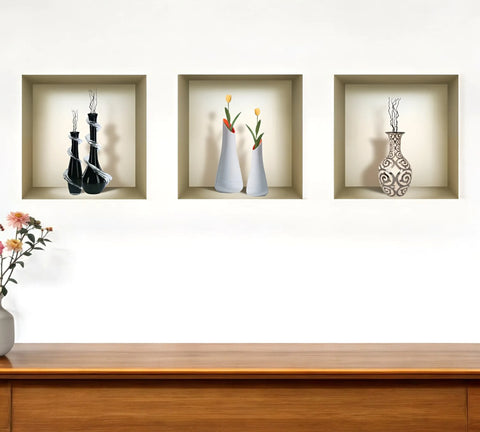 22 Set of Three Noa Faux Niche 3D Peel and Stick Wall Decals