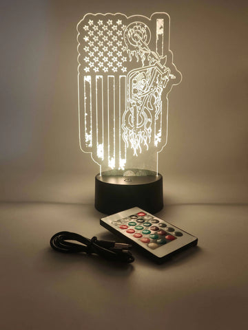 American Motorcycle Lamp | Biker Gift | Flag & Bike Light