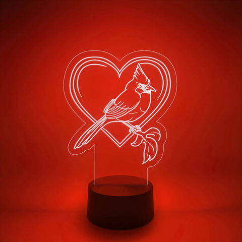 Bird Memorial LED Lamp | Light Up Cardinal Heart